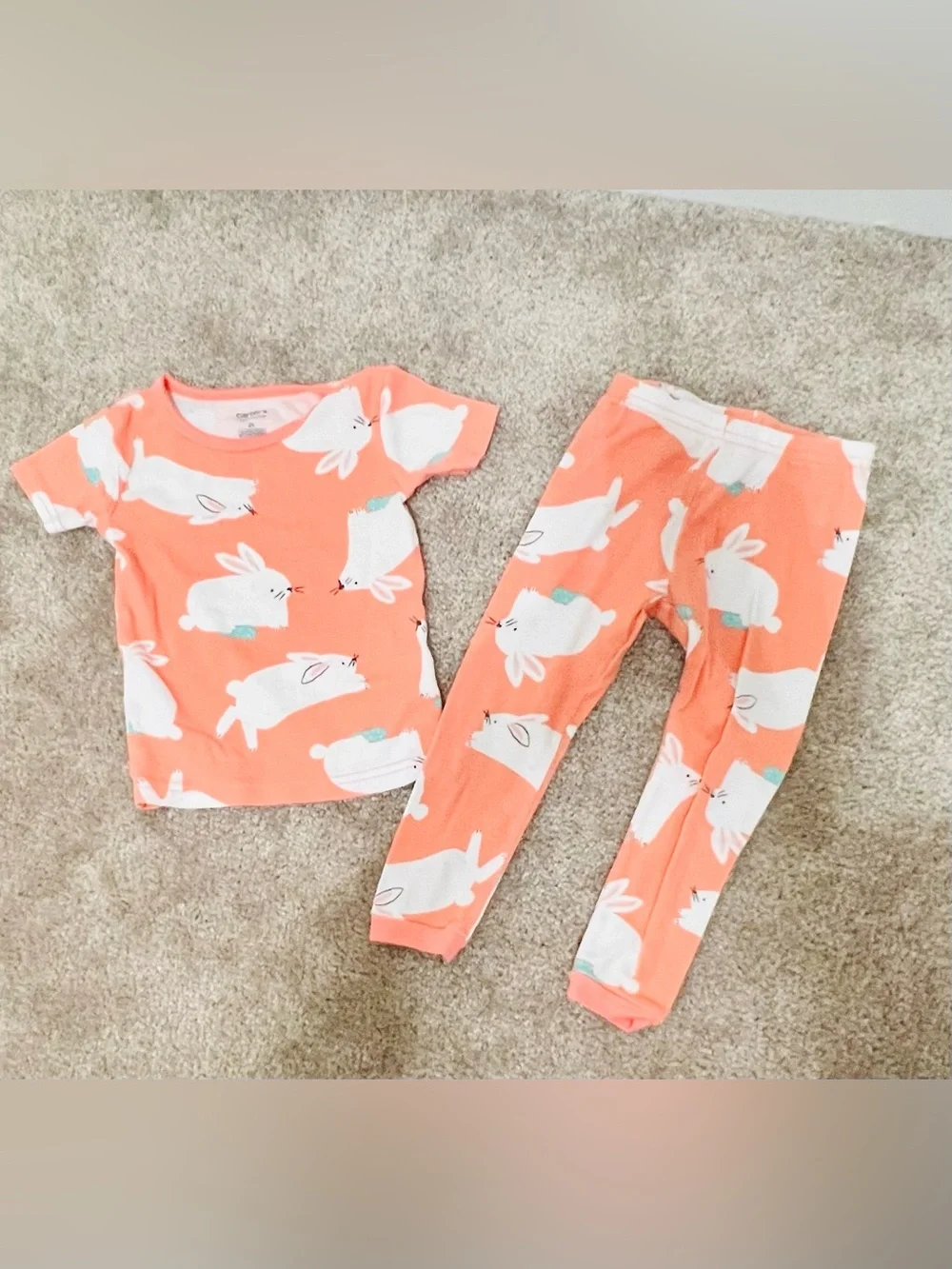 Carter’s Just One You 2T Bunny Rabbit Pajama Set Coral 2 Pc Cotton